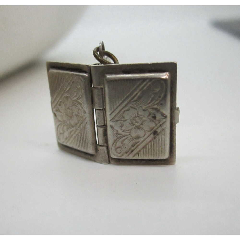 Vintage Sterling Silver 925 Book Charm Opens Floral Engraved Locket Pendant